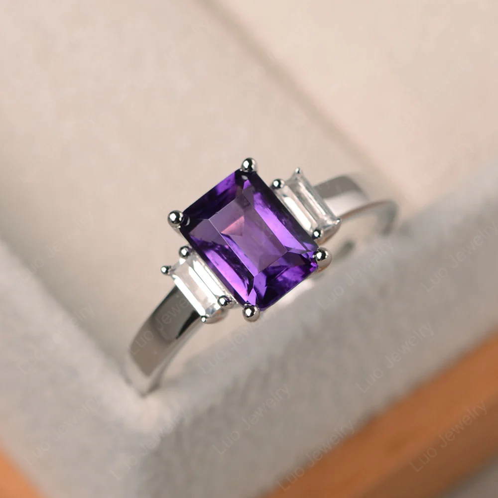 Emerald Cut Amethyst Ring with Baguettes