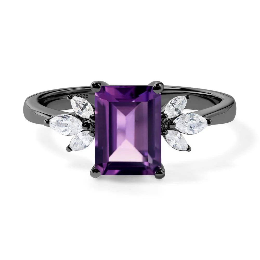 Sunburst Emerald Cut Amethyst Ring