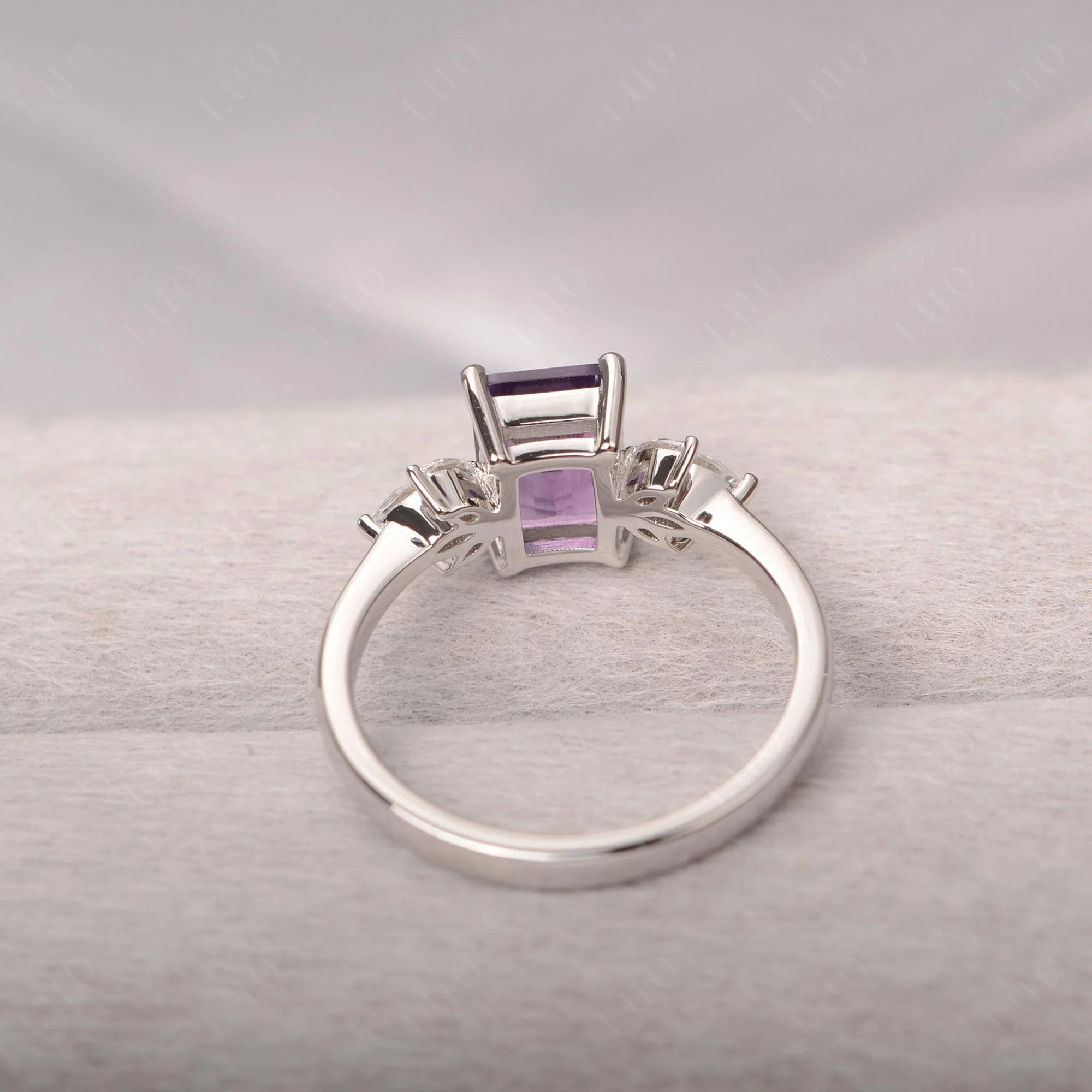 Sunburst Emerald Cut Amethyst Ring - Image 12
