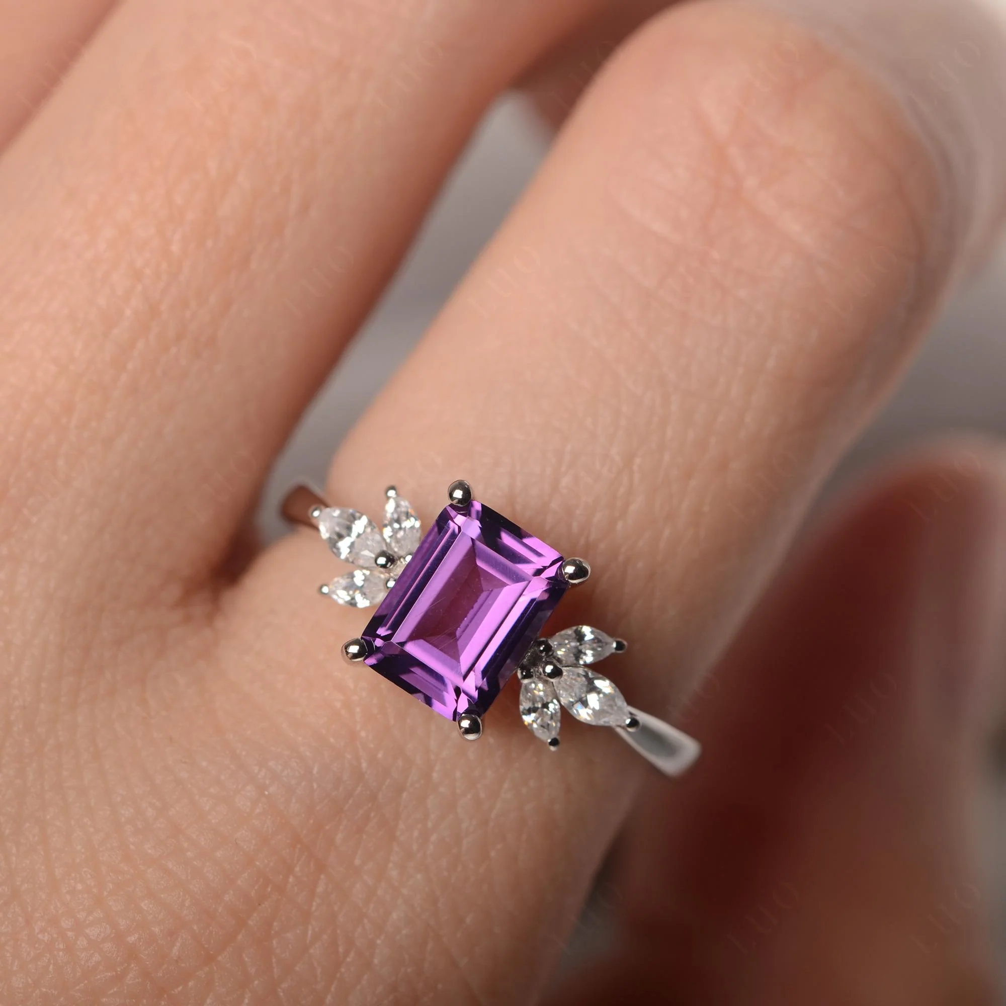 Sunburst Emerald Cut Amethyst Ring - Image 14