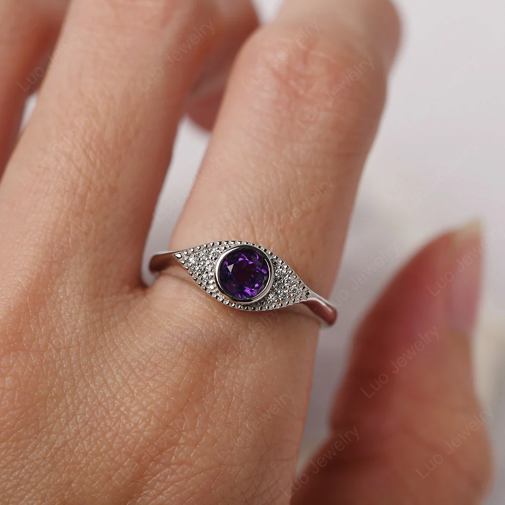 Amethyst Milgrain Evil Eye Ring - Image 6