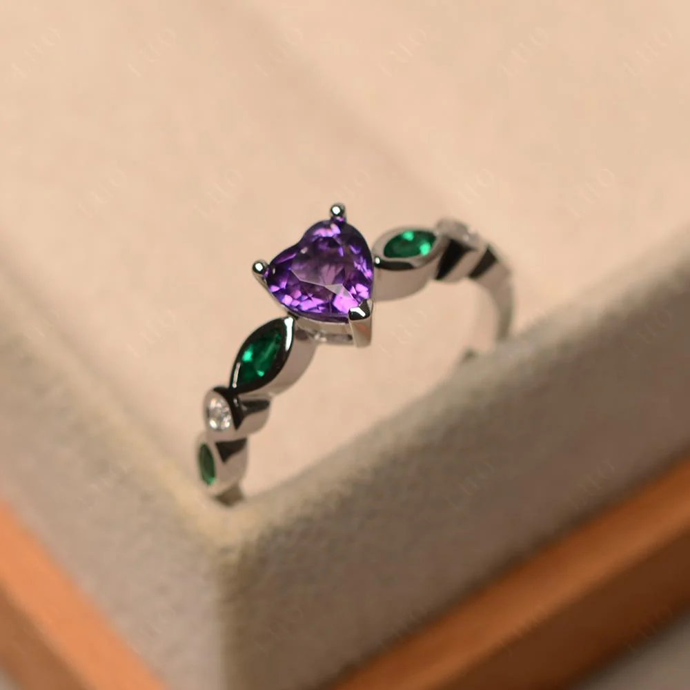 Heart Amethyst and Emerald Ring - Image 11