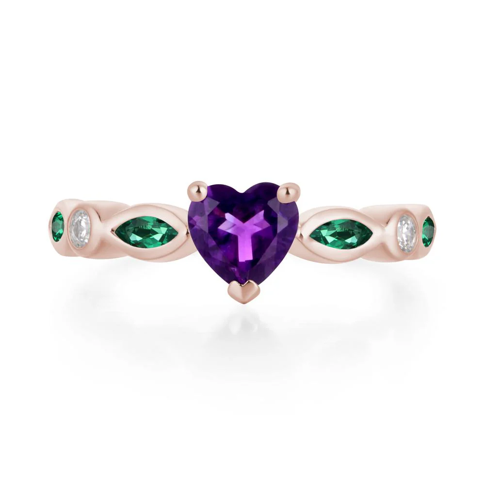Heart Amethyst and Emerald Ring - Image 5
