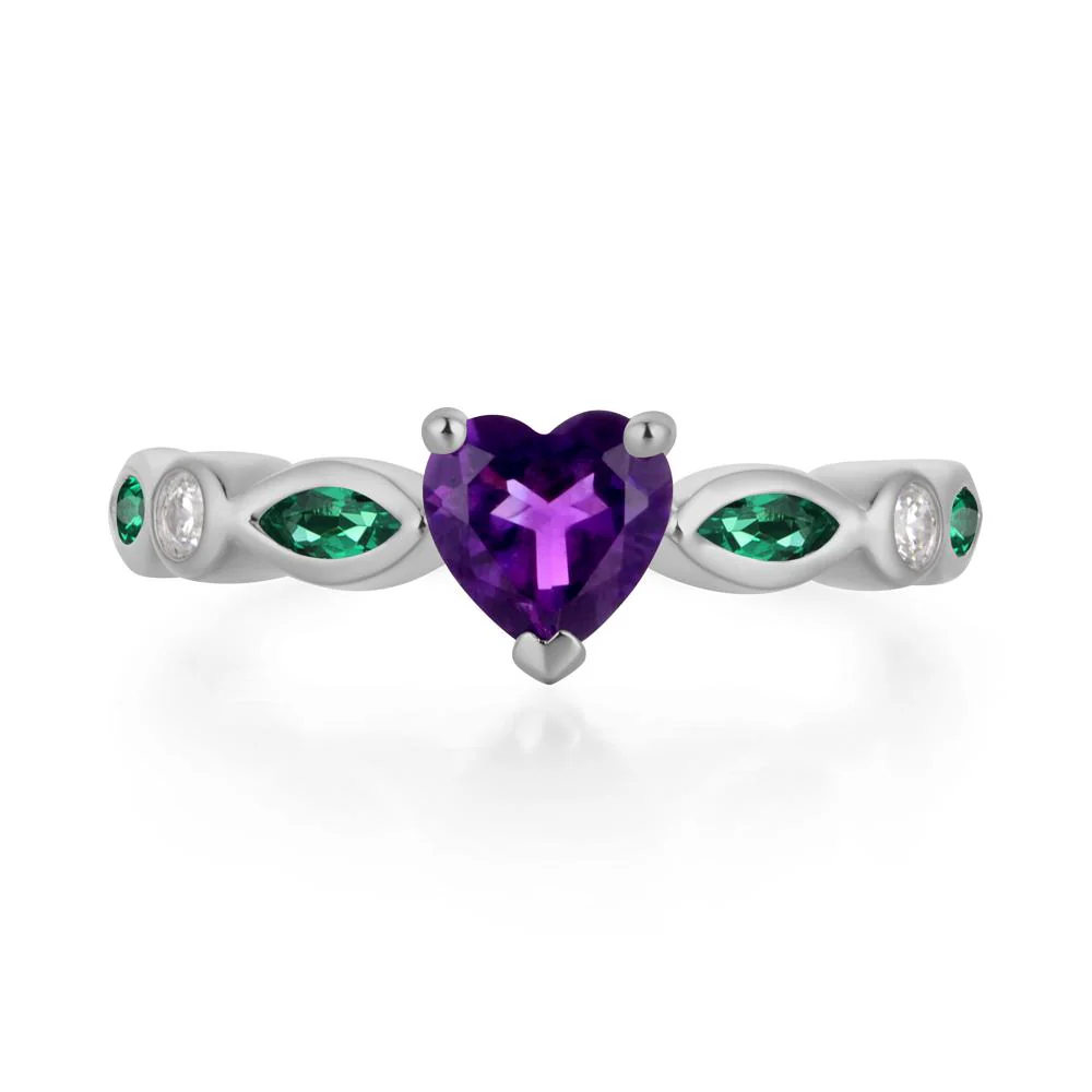 Heart Amethyst and Emerald Ring - Image 6