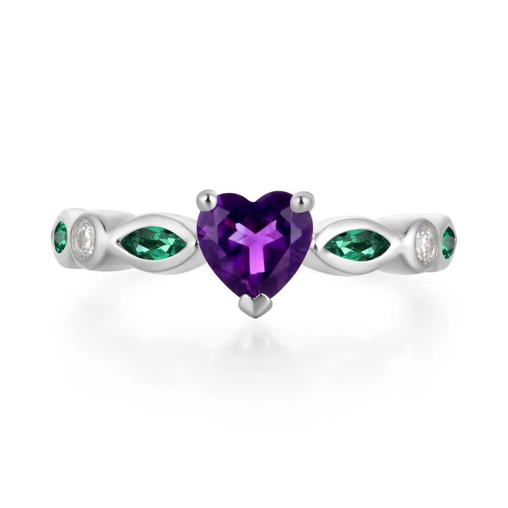 Heart Amethyst and Emerald Ring - Image 7