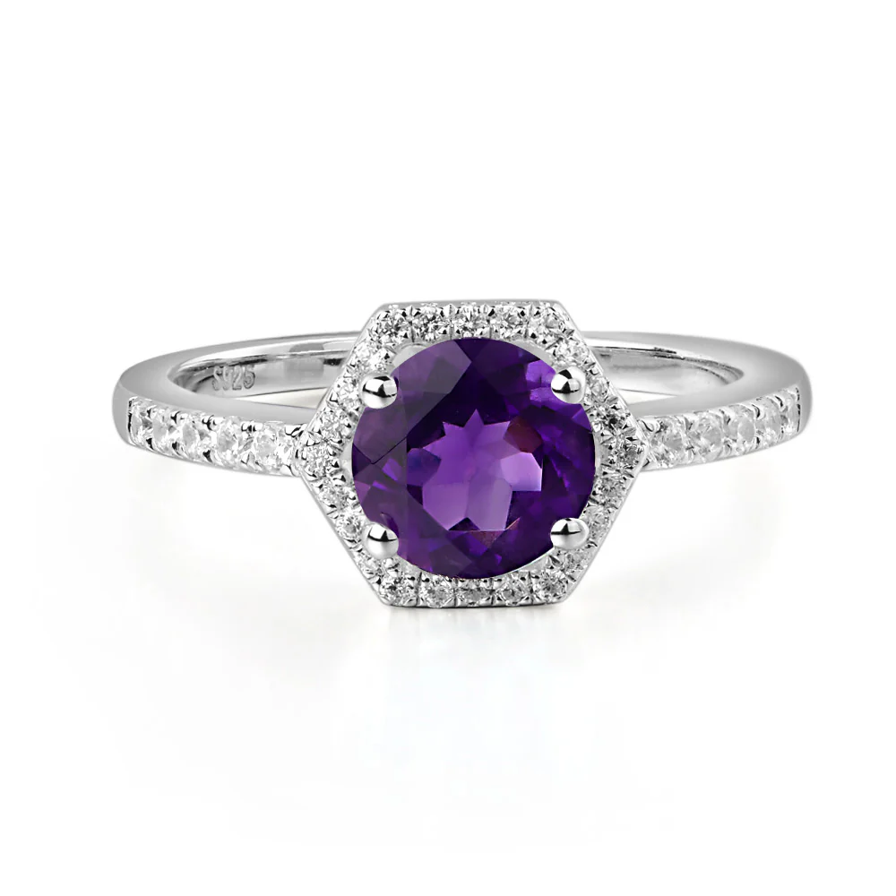 Amethyst Hexagon Halo Engagement Ring