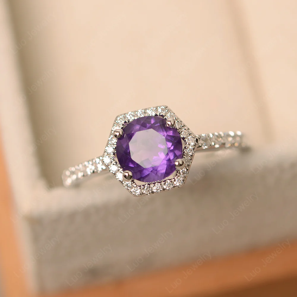 Amethyst Hexagon Halo Engagement Ring - Image 2