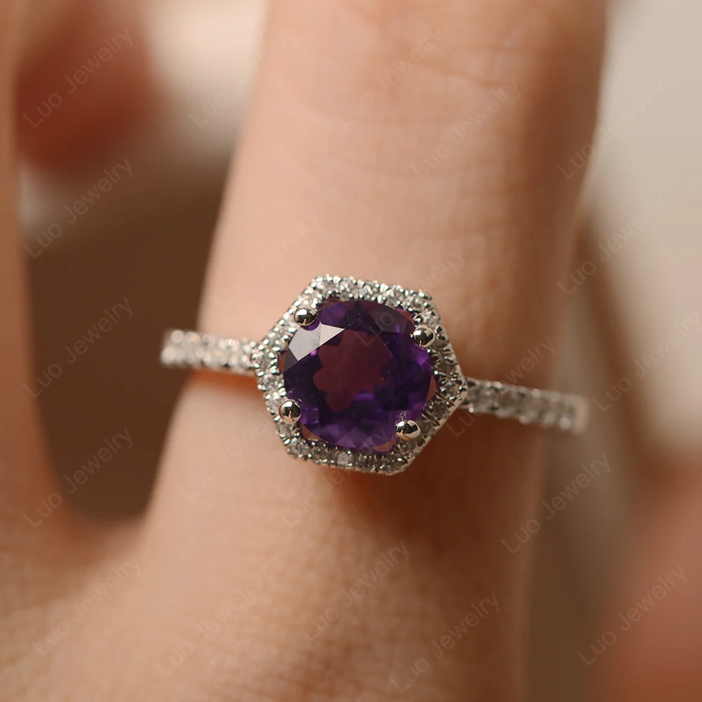 Amethyst Hexagon Halo Engagement Ring - Image 6