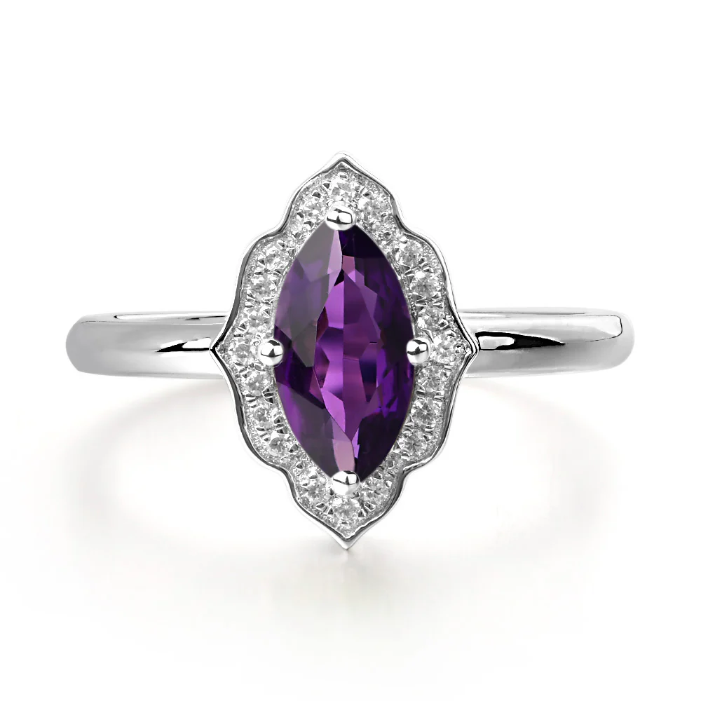 Marquise Cut Amethyst Halo Engagement Ring