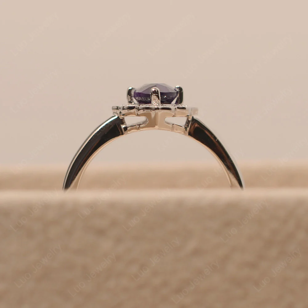 Marquise Cut Amethyst Halo Engagement Ring - Image 5