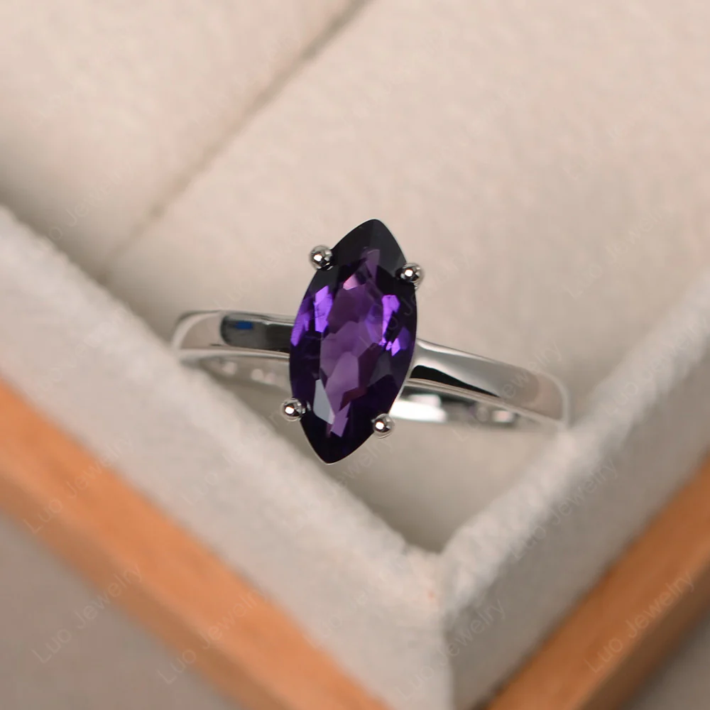 Marquise Cut Amethyst Solitaire Ring