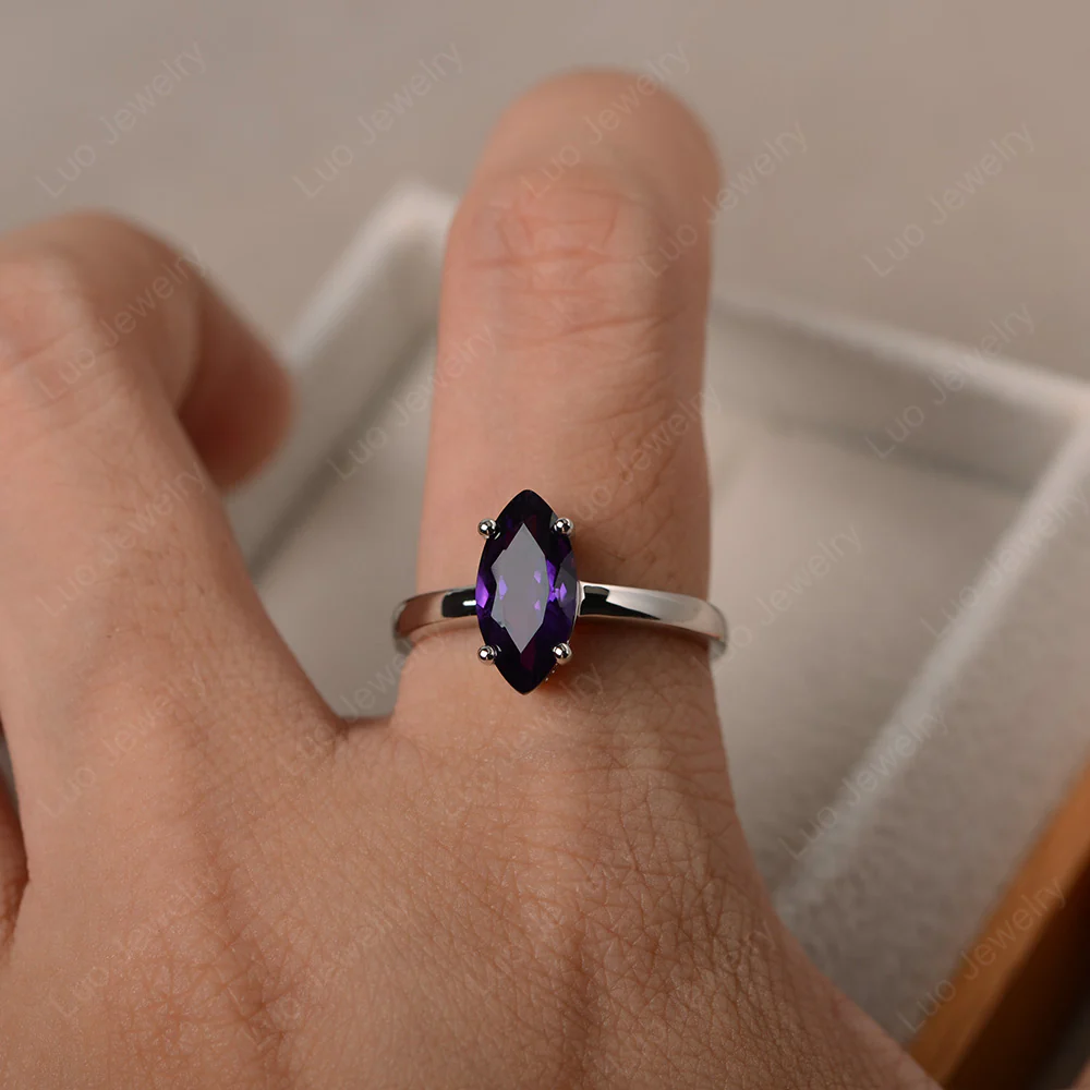 Marquise Cut Amethyst Solitaire Ring - Image 4