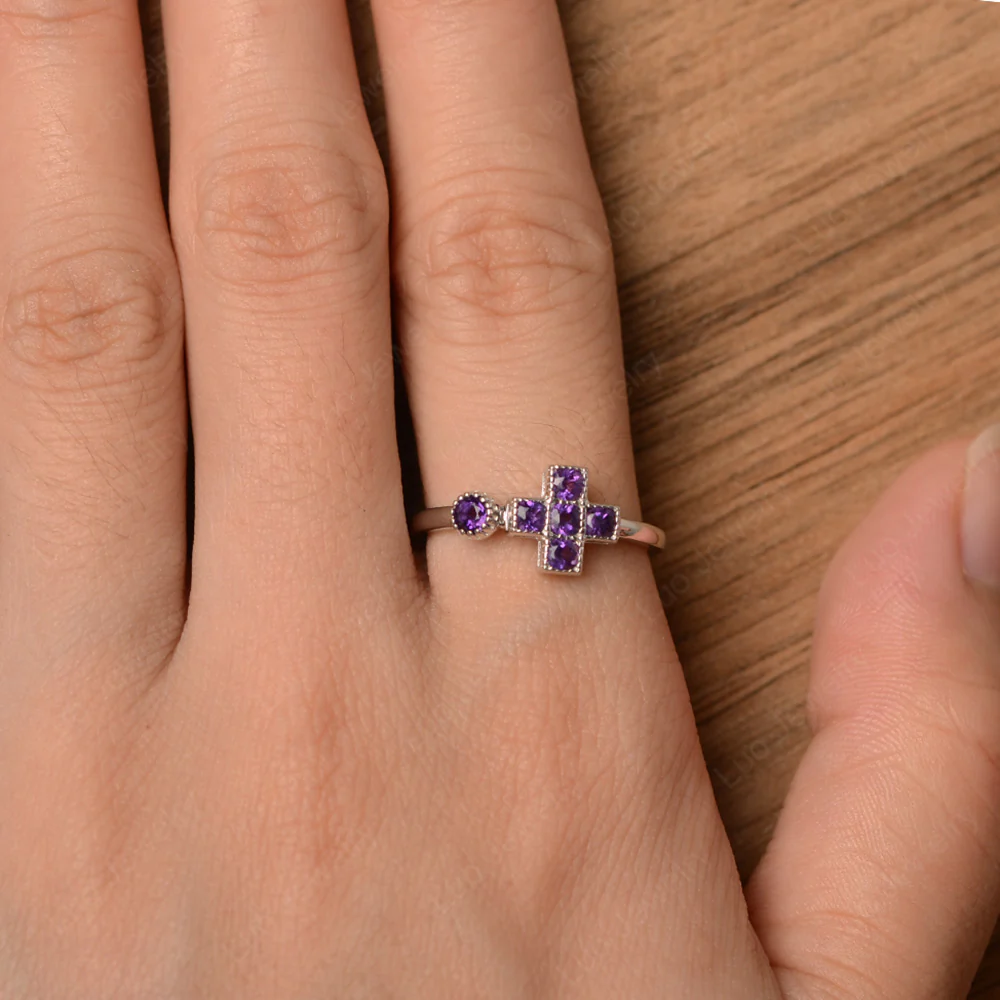 Amethyst 6 Stones Cross Mothers Ring - Image 4