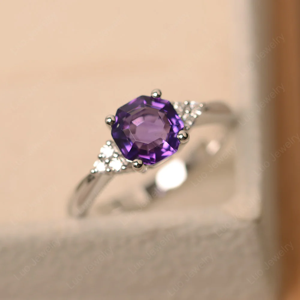 Octagon Cut Amethyst Engagement Ring - Image 3