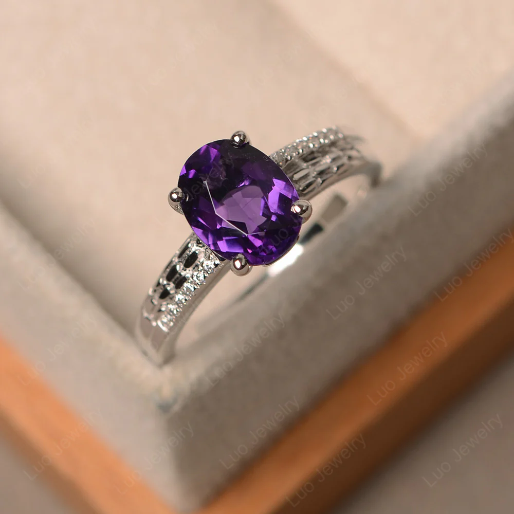 Vintage Style Oval Cut Amethyst Ring - Image 2