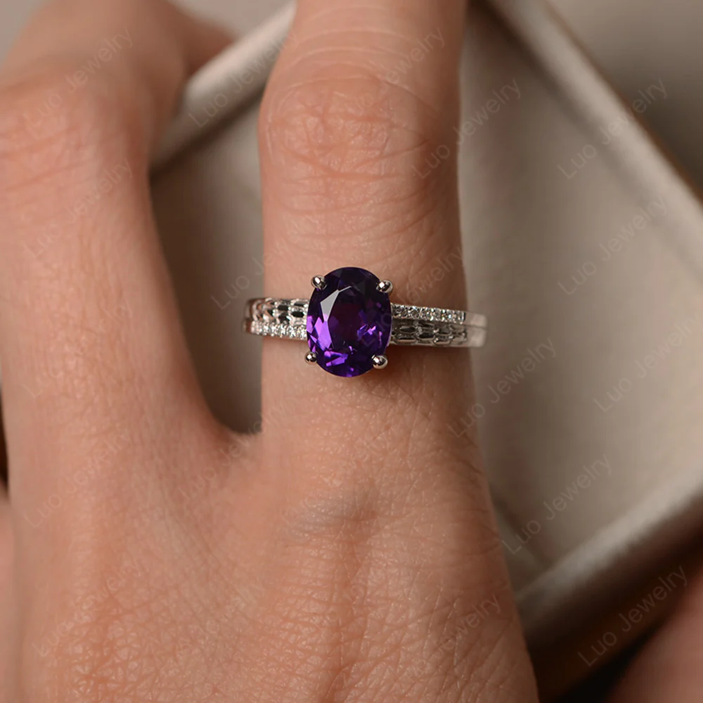 Vintage Style Oval Cut Amethyst Ring - Image 4