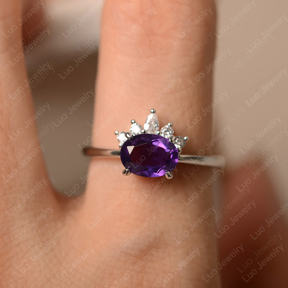 Half Sunburst Oval Amethyst Ring - Image 4