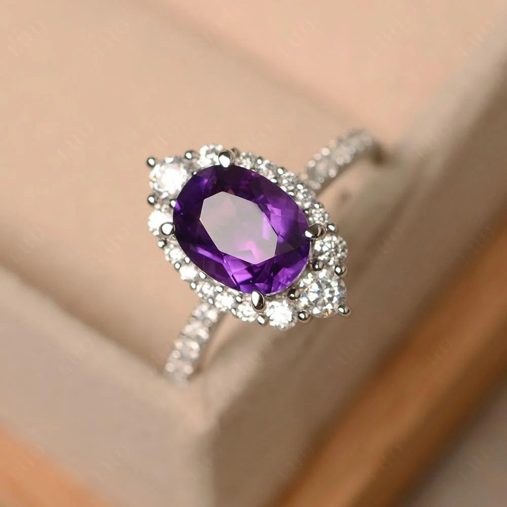 Oval Amethyst Halo Cluster Ring - Image 10
