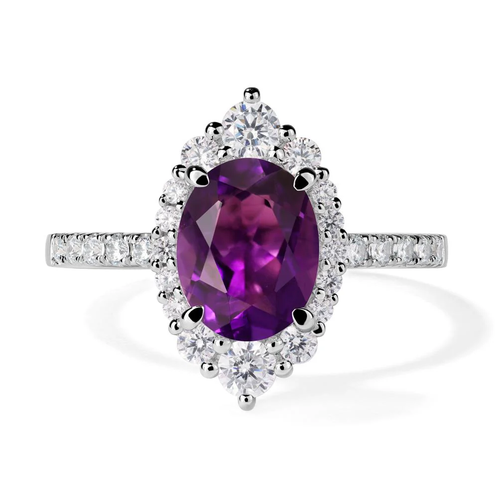Oval Amethyst Halo Cluster Ring - Image 2