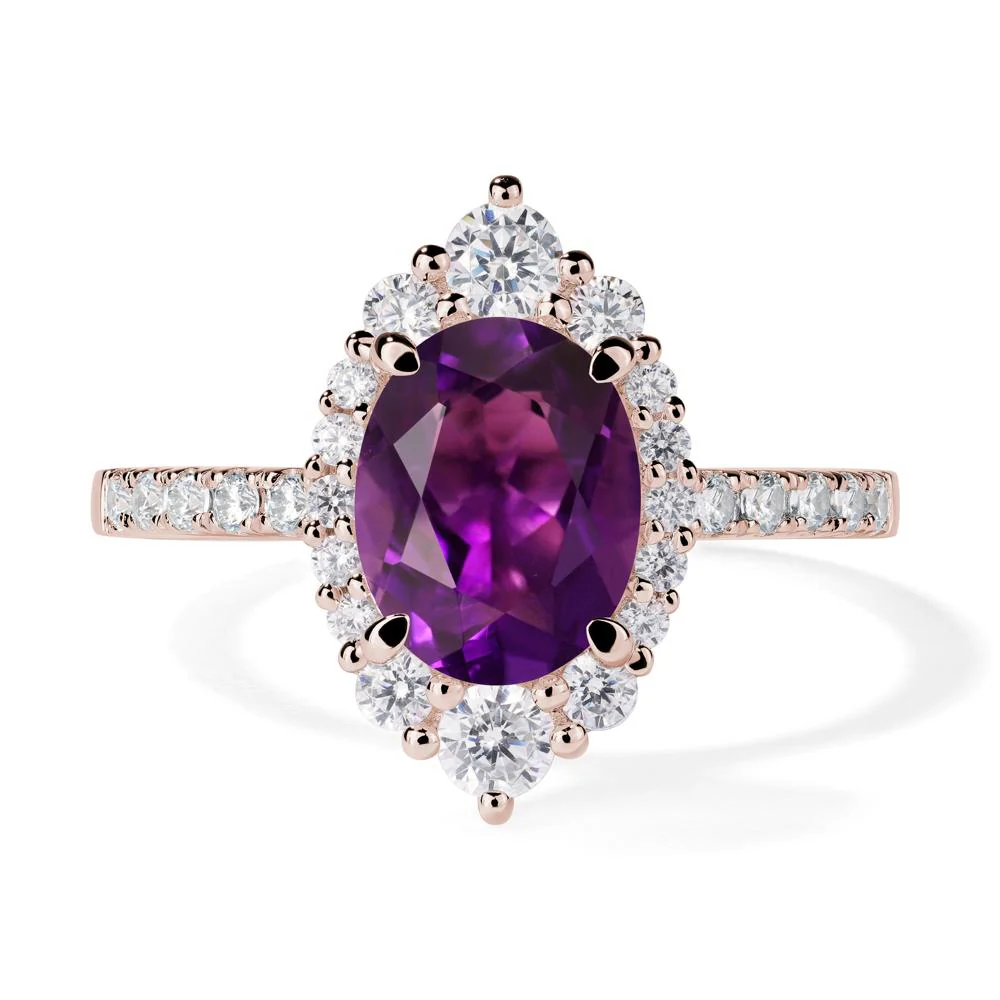Oval Amethyst Halo Cluster Ring - Image 5