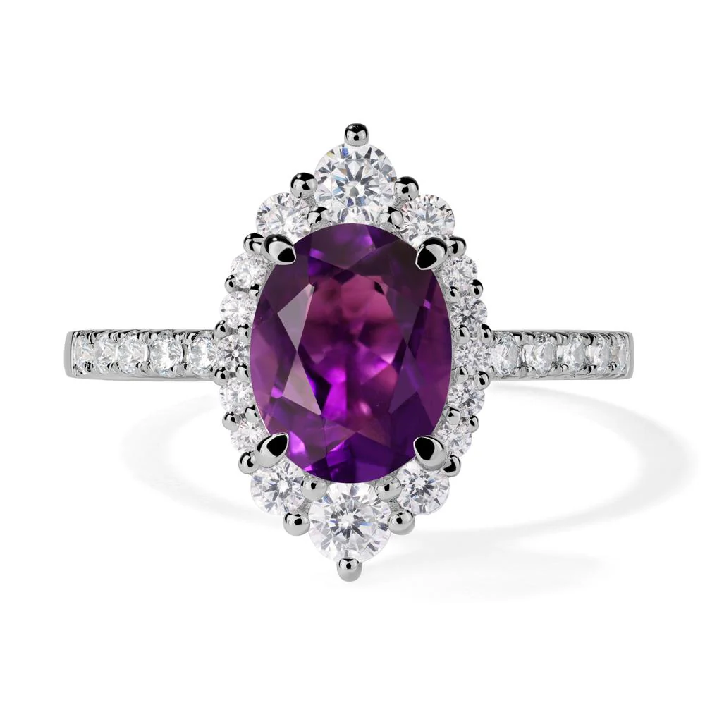 Oval Amethyst Halo Cluster Ring - Image 6
