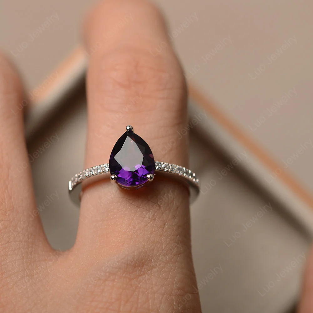 Amethyst Pear Pave Ring - Image 4