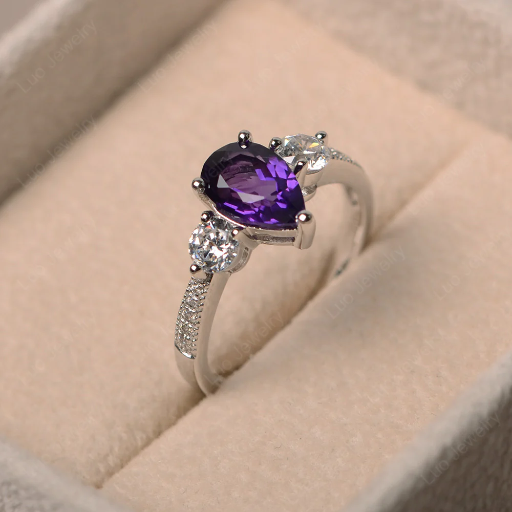 Pear Shaped Amethyst Engagement Ring - Image 2