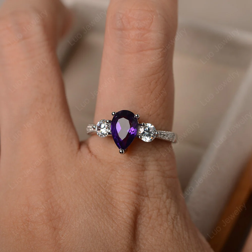 Pear Shaped Amethyst Engagement Ring - Image 4