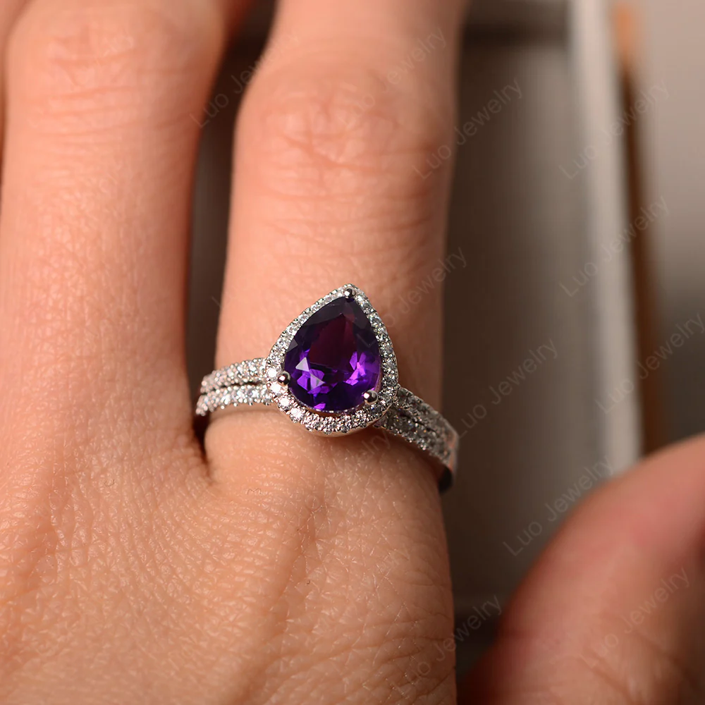 Amethyst Pear Shaped Engagement Ring Set - Image 4
