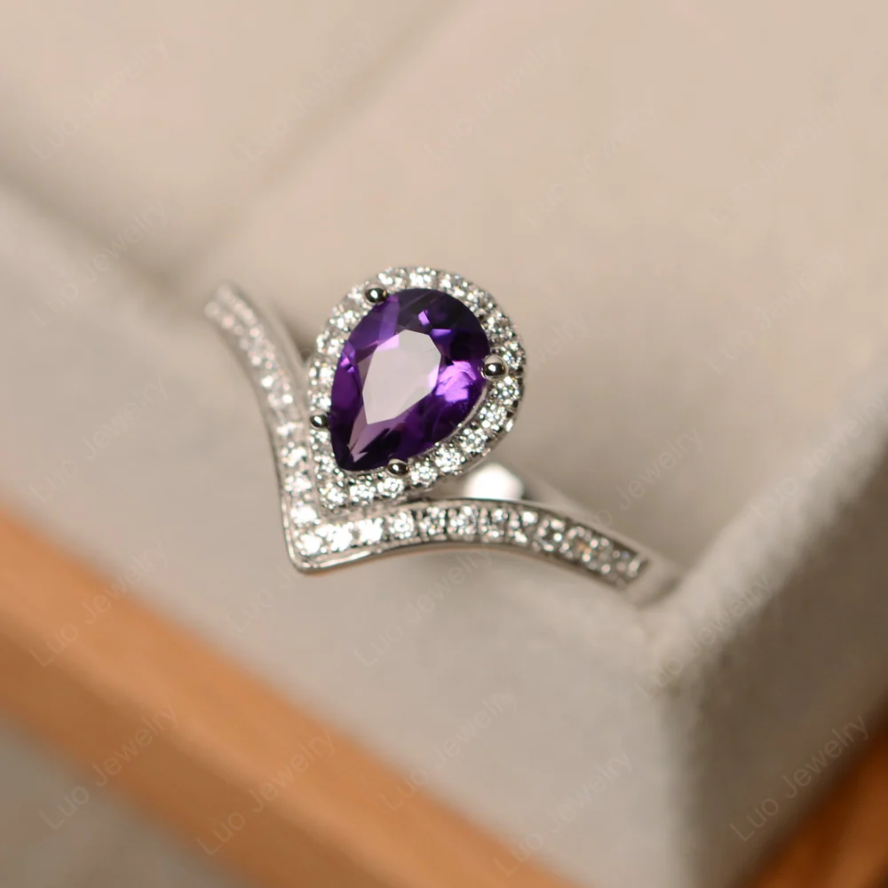 Teardrop Shaped Amethyst Chevron Ring - Image 2