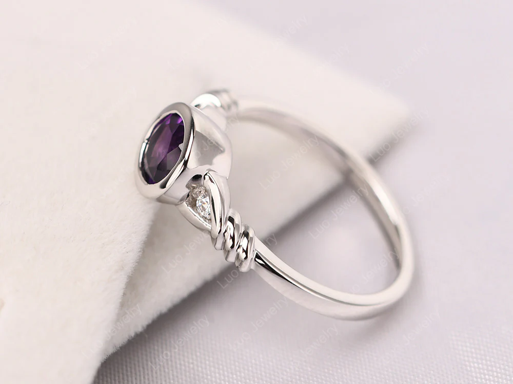 Amethyst Ring Round Bezel Engagement Ring - Image 2