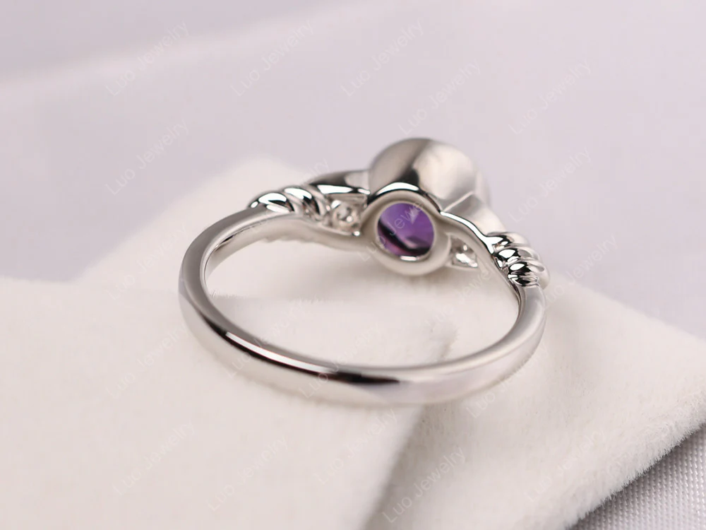 Amethyst Ring Round Bezel Engagement Ring - Image 3