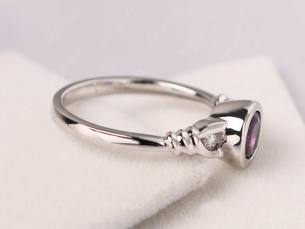 Amethyst Ring Round Bezel Engagement Ring - Image 4