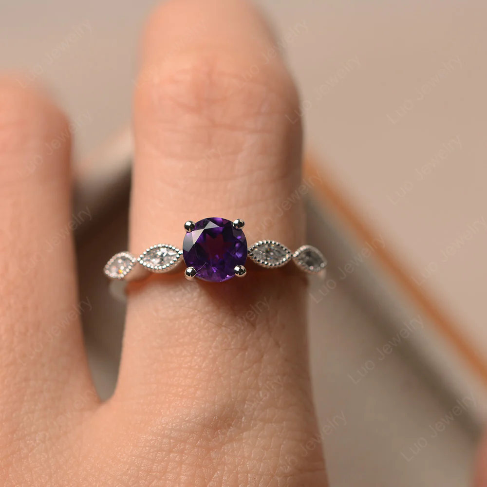 Amethyst Milgrain Vintage Inspired Ring - Image 4