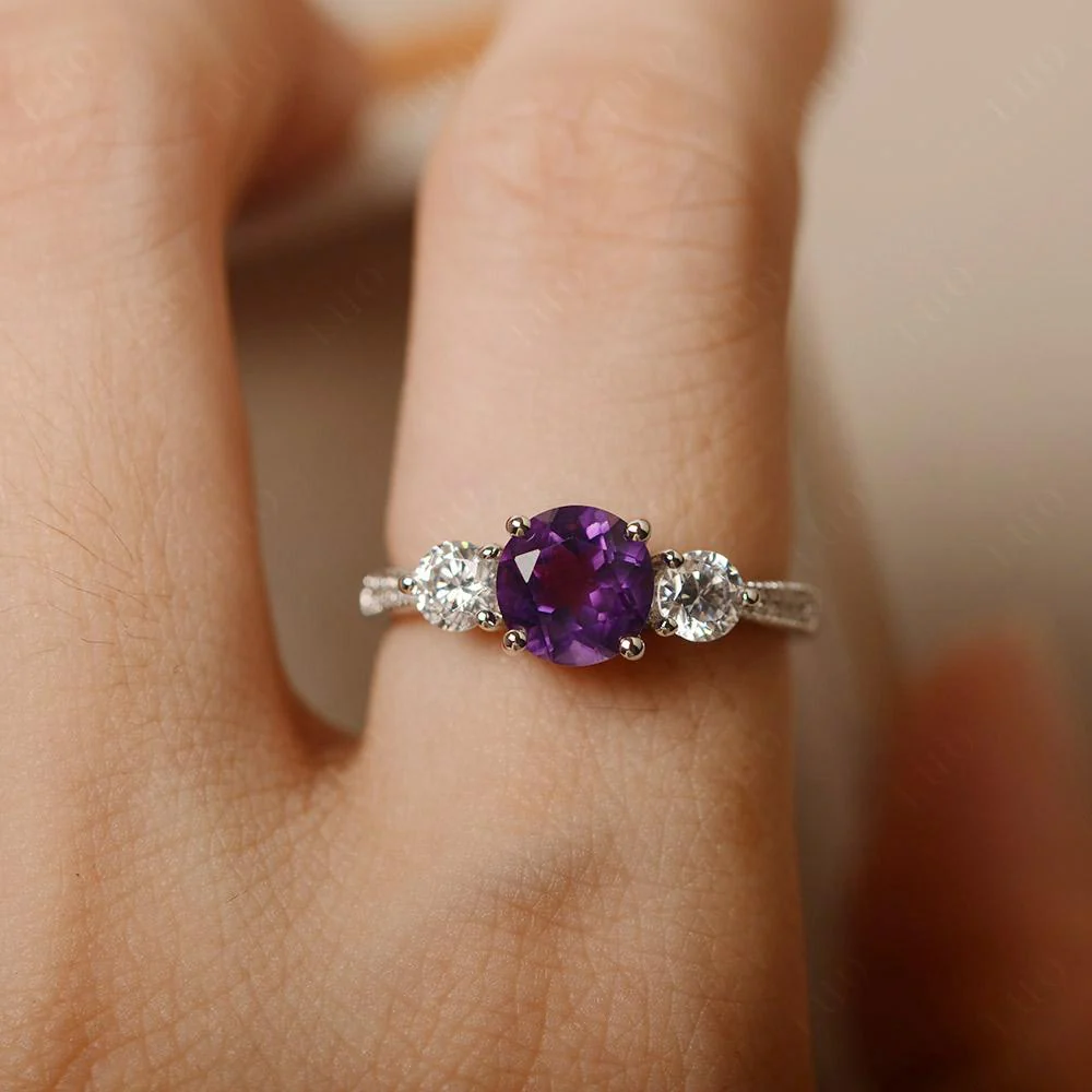 Amethyst 3 Stone Engagement Ring - Image 13