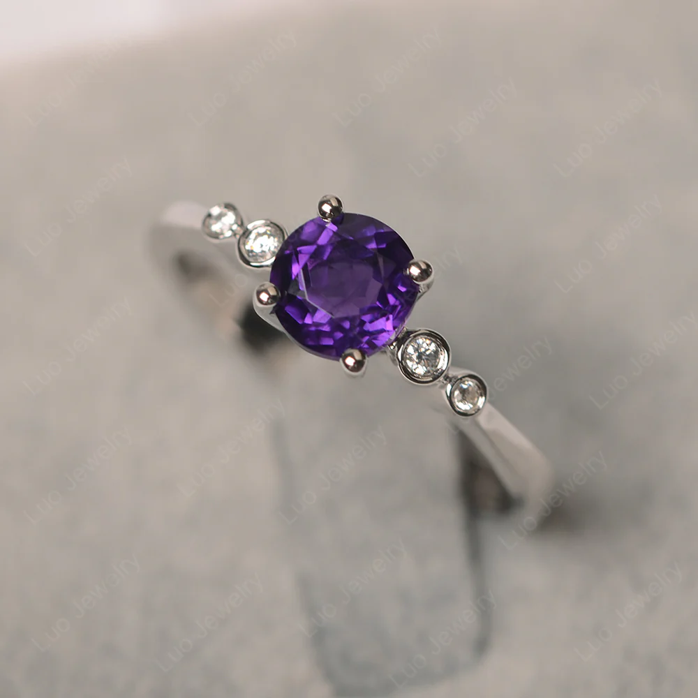 Amethyst Ring Round Cut Engagement Ring