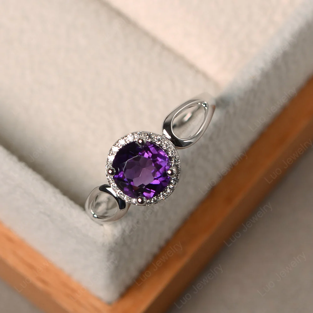 Amethyst Halo Engagement Ring Split Shank - Image 2