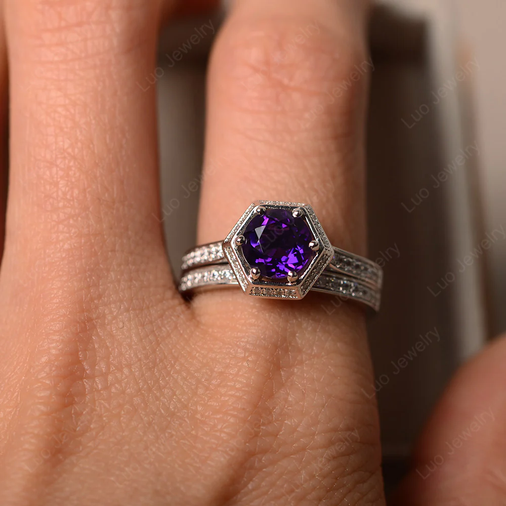 Amethyst Cathedral Wedding Ring Sets - Image 4