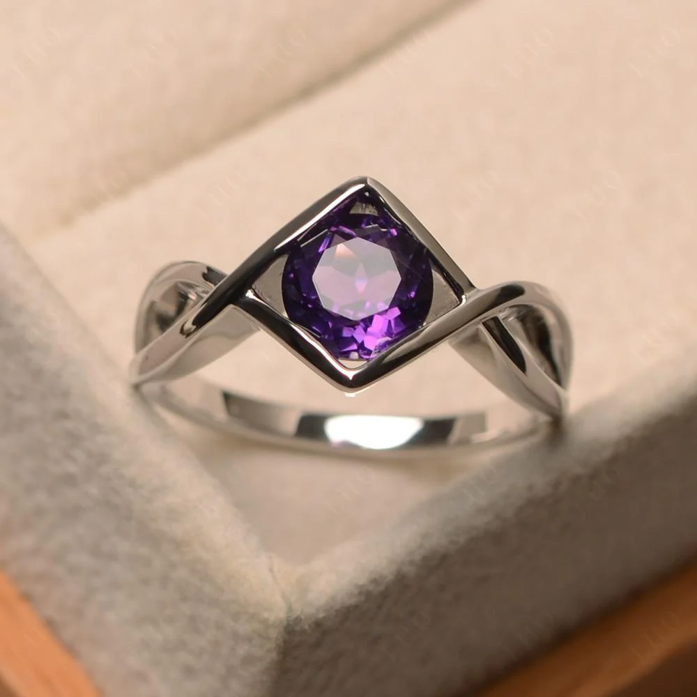 Amethyst Bezel Set Infinity Solitaire Ring - Image 10