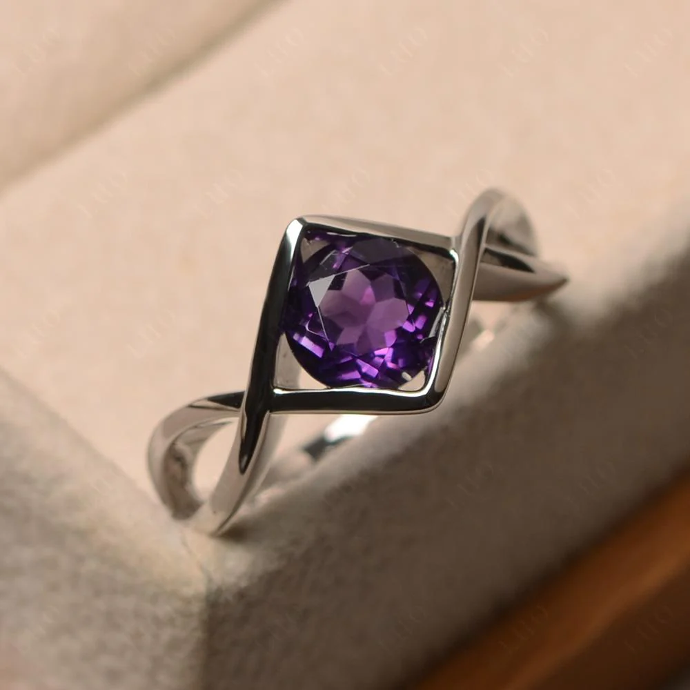Amethyst Bezel Set Infinity Solitaire Ring - Image 11