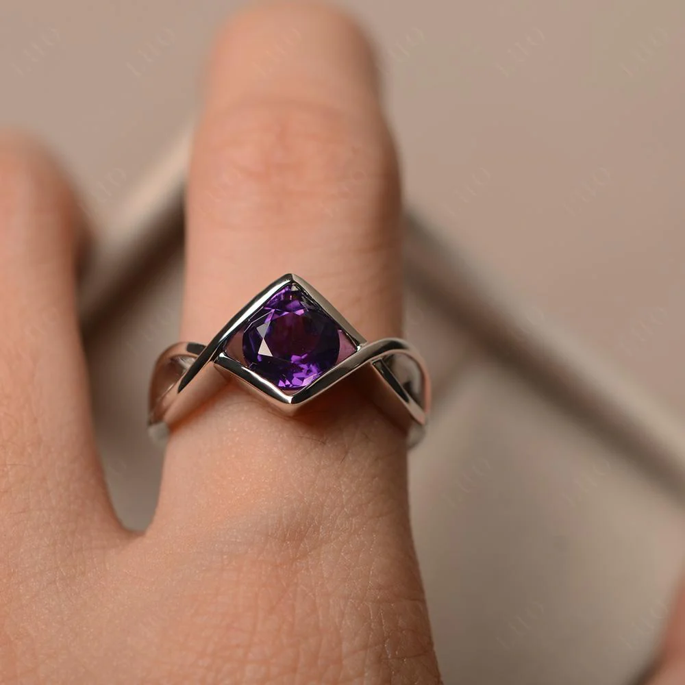Amethyst Bezel Set Infinity Solitaire Ring - Image 13