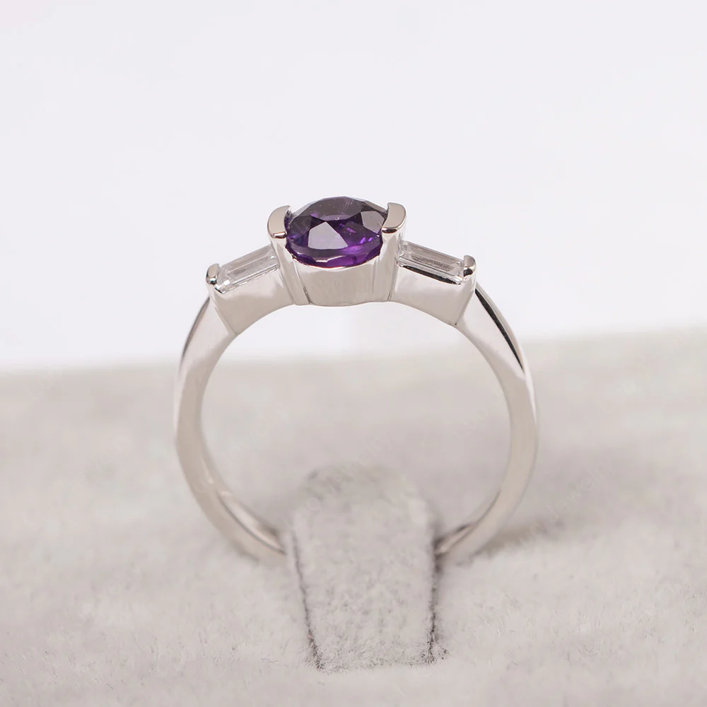Amethyst Ring Round Cut with Baguette Side - Image 3