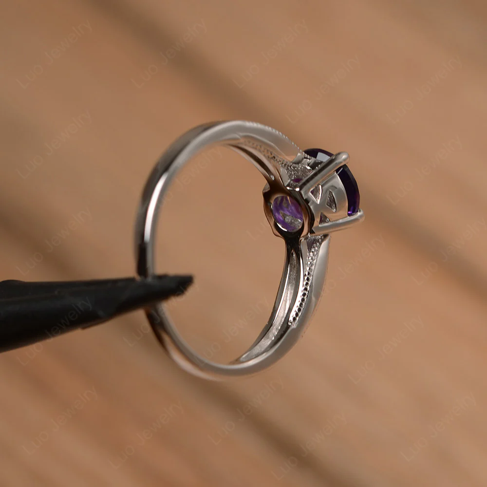 Amethyst Round Solitaire Engagement Ring - Image 3