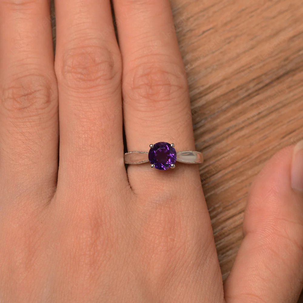 Amethyst Round Solitaire Engagement Ring - Image 4