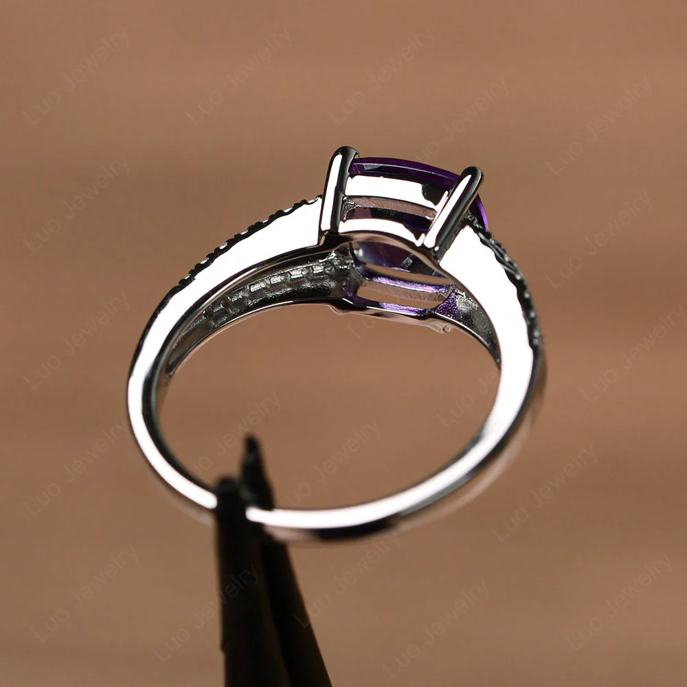 Cushion Cut Amethyst Split Shank Ring - Image 3