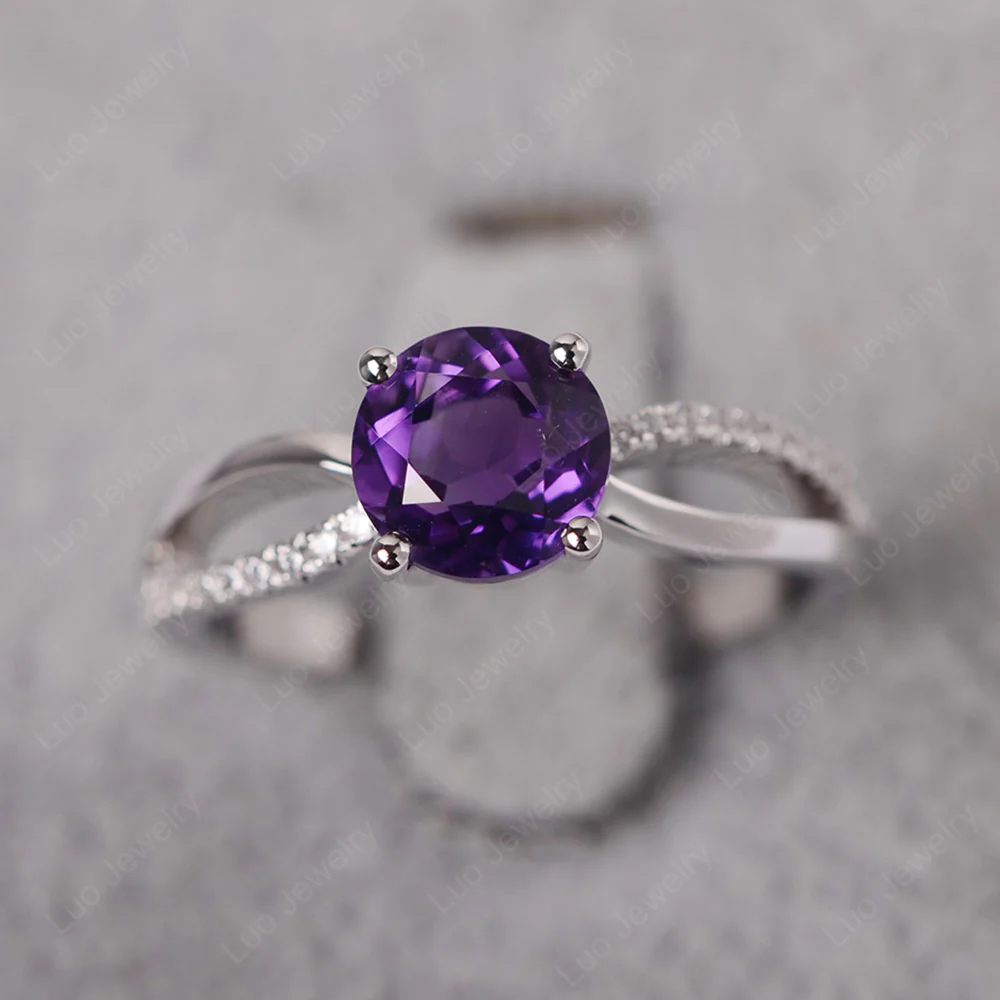 Amethyst Ring Split Shank Engagement Ring