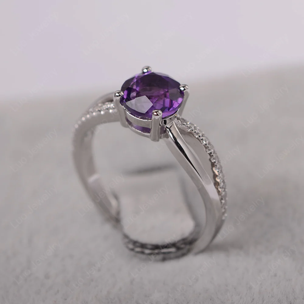 Amethyst Ring Split Shank Engagement Ring - Image 2