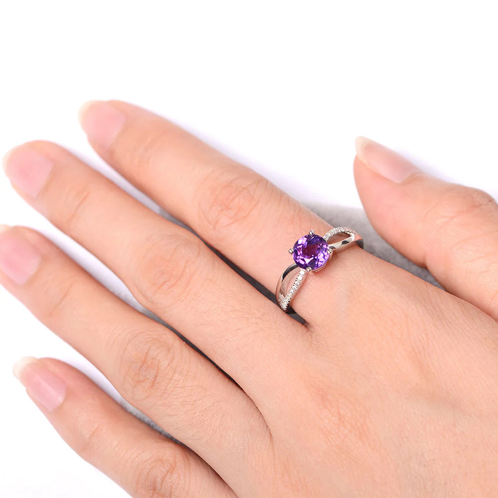 Amethyst Ring Split Shank Engagement Ring - Image 4