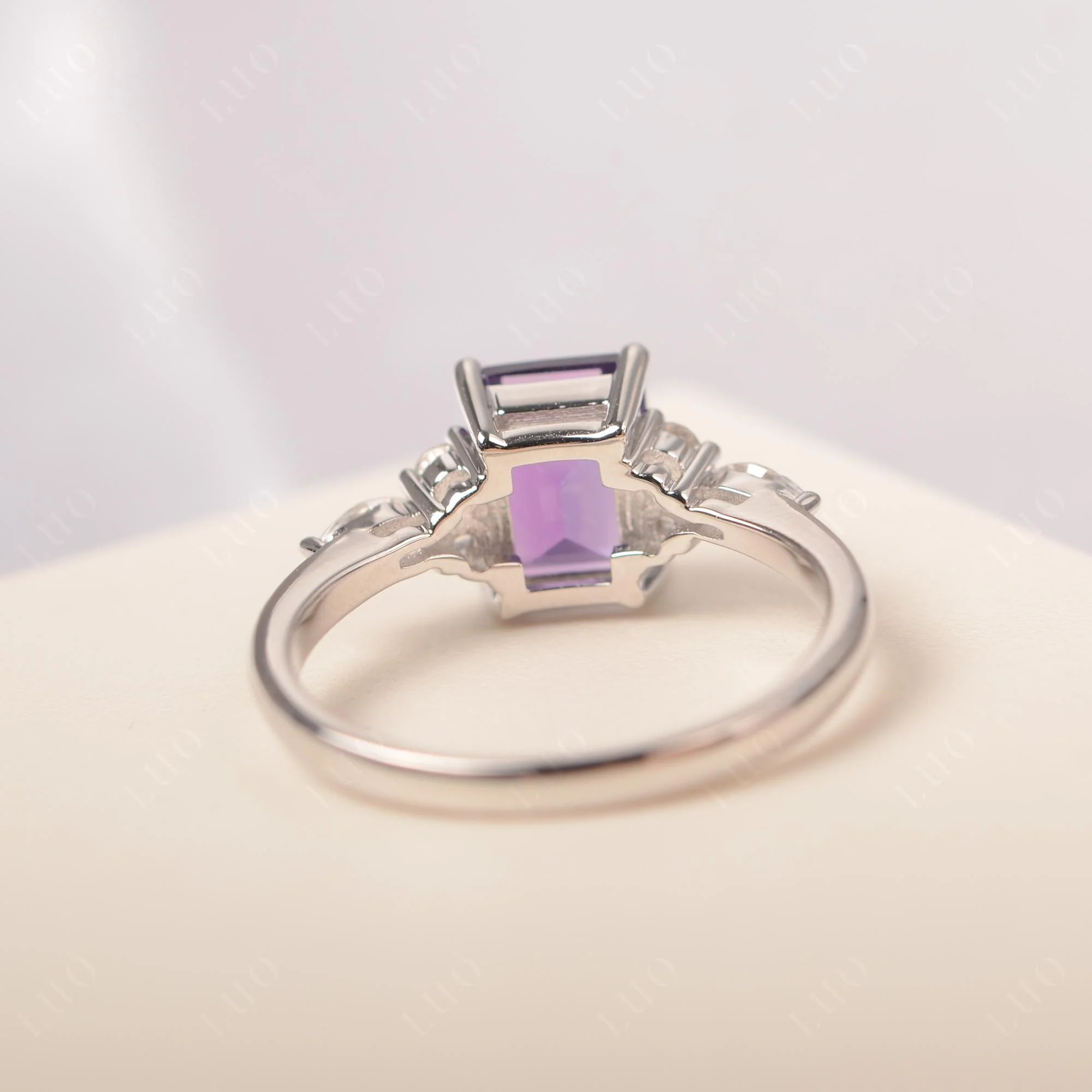 Simple Emerald Cut Amethyst Ring - Image 31