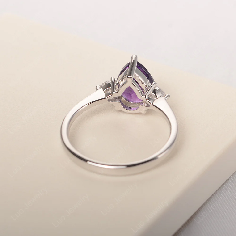 Teardrop Amethyst Trilogy Ring - Image 3